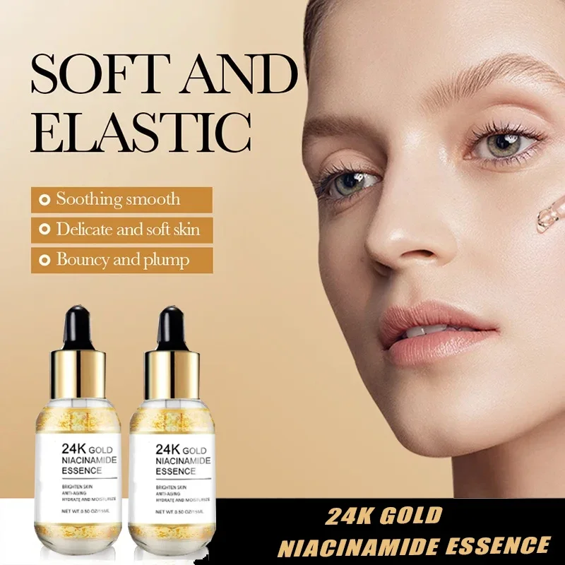 Sérum de niacinamide d'or 24 carats pour le visage, élimine les taches foncées, acide hyaluronique, hydratant, éclaircissant, lissant, soins de la peau du visage