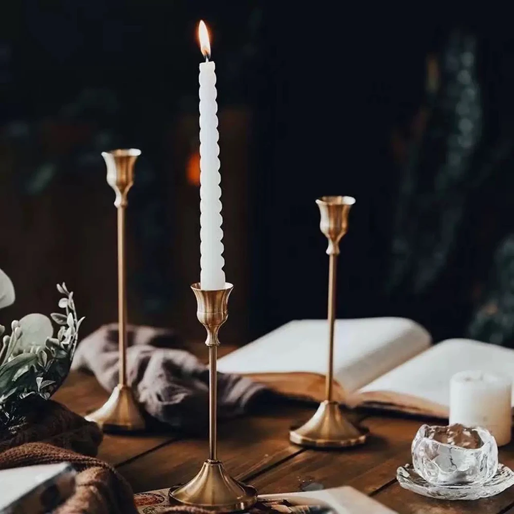 Set of 3 Vintage Elegant Metal and Aluminum Tabletop Candle Holders, Suitable for Wedding Anniversary, Home and Hotel Decoration