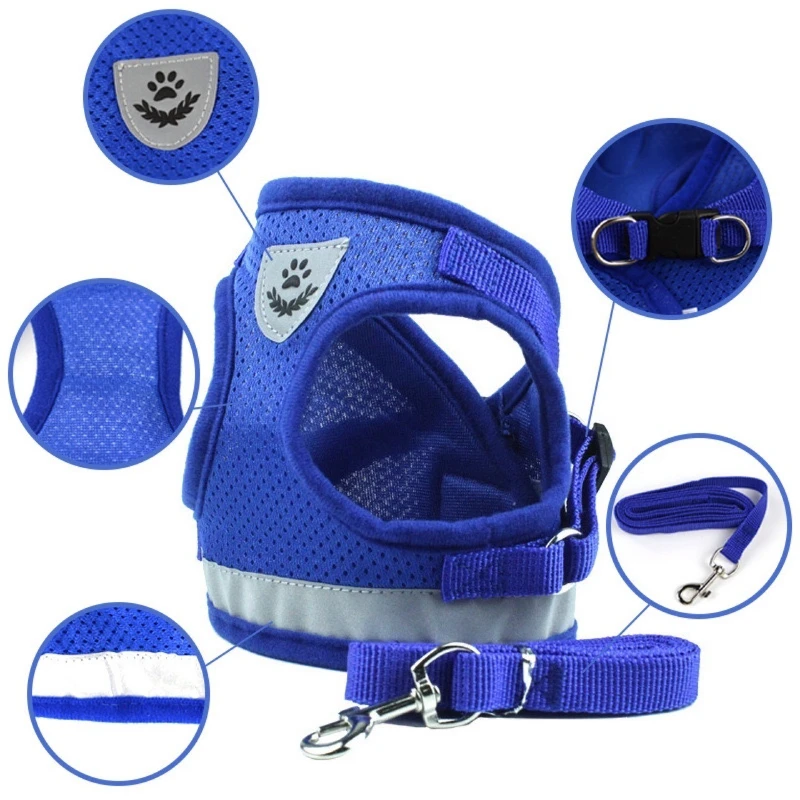 Dog Vest Harness with Matching Leash Set  Reflective Adjustable Cat Pet Harness Polyester Breathable Mesh view 4