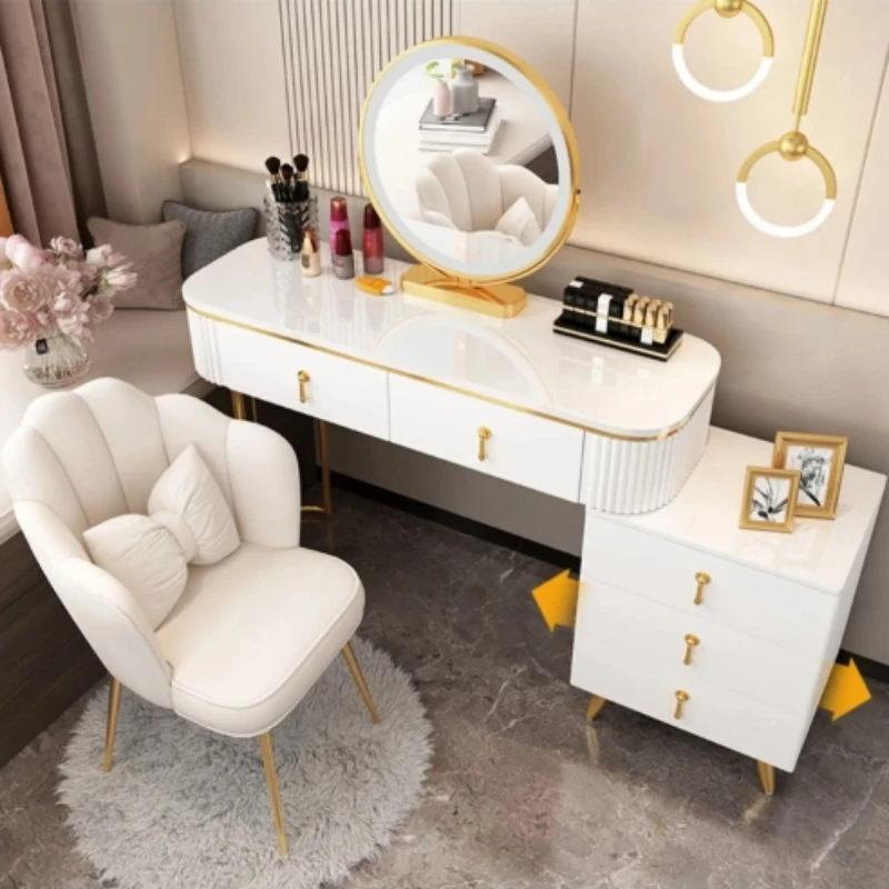 

With Drawer Luxury Vanity Dresser Nordic Chair Storage Mirrors Dressing Table With Lights Modern Tocador Maquillaje Furniture