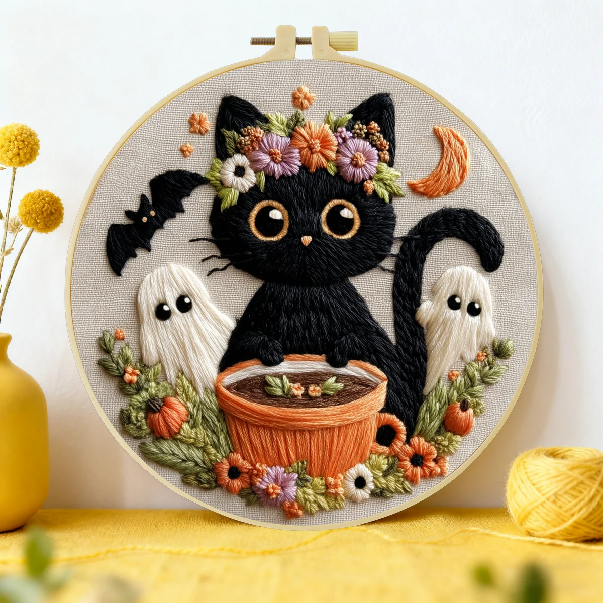 1 Stück 20X20CM/15X15CM 7,87/6,3 Zoll Katzen-Stickerei-Starter-Kit DIY-Kit DIY-Stickerei-Set Handarbeiten Nadelkunst Heimdekoration – Detail 2