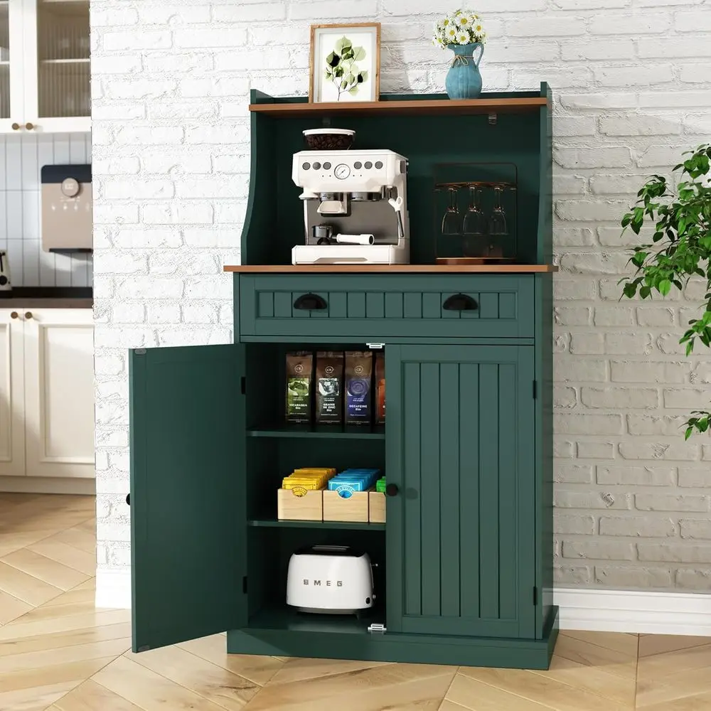 

Зеленый высокий кухонный шкаф-буфет 54 дюйма с регулируемыми полками, подходит для микроволновой печи, кофейной зоны, хранения в гостиной