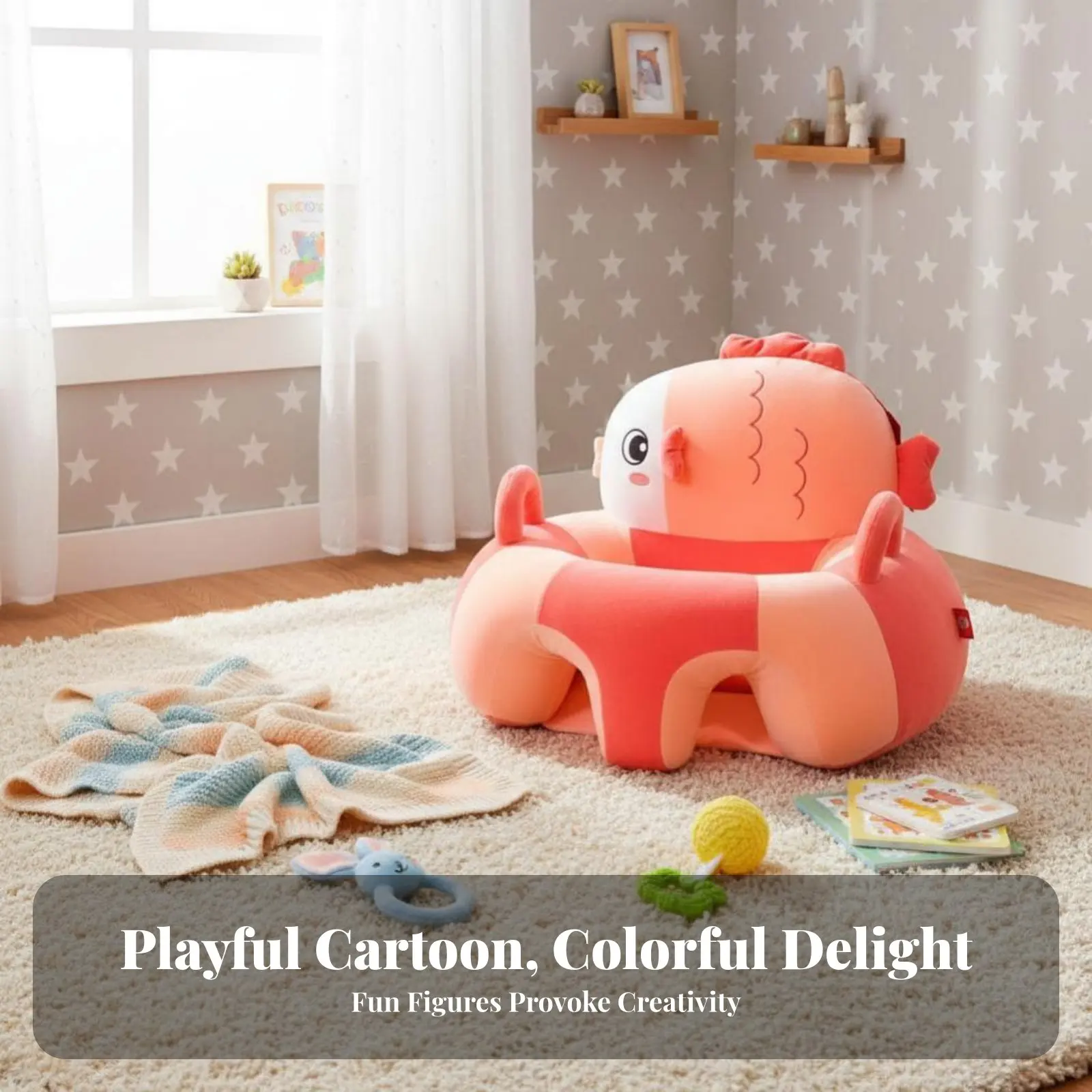 ぬいぐるみ製お座り練習用トレーナー-転倒防止設計-ぬいぐるみ製お座り練習用トレーナー-完全パッド入り滑り止め底面-4～6ヶ月の赤ちゃん向け