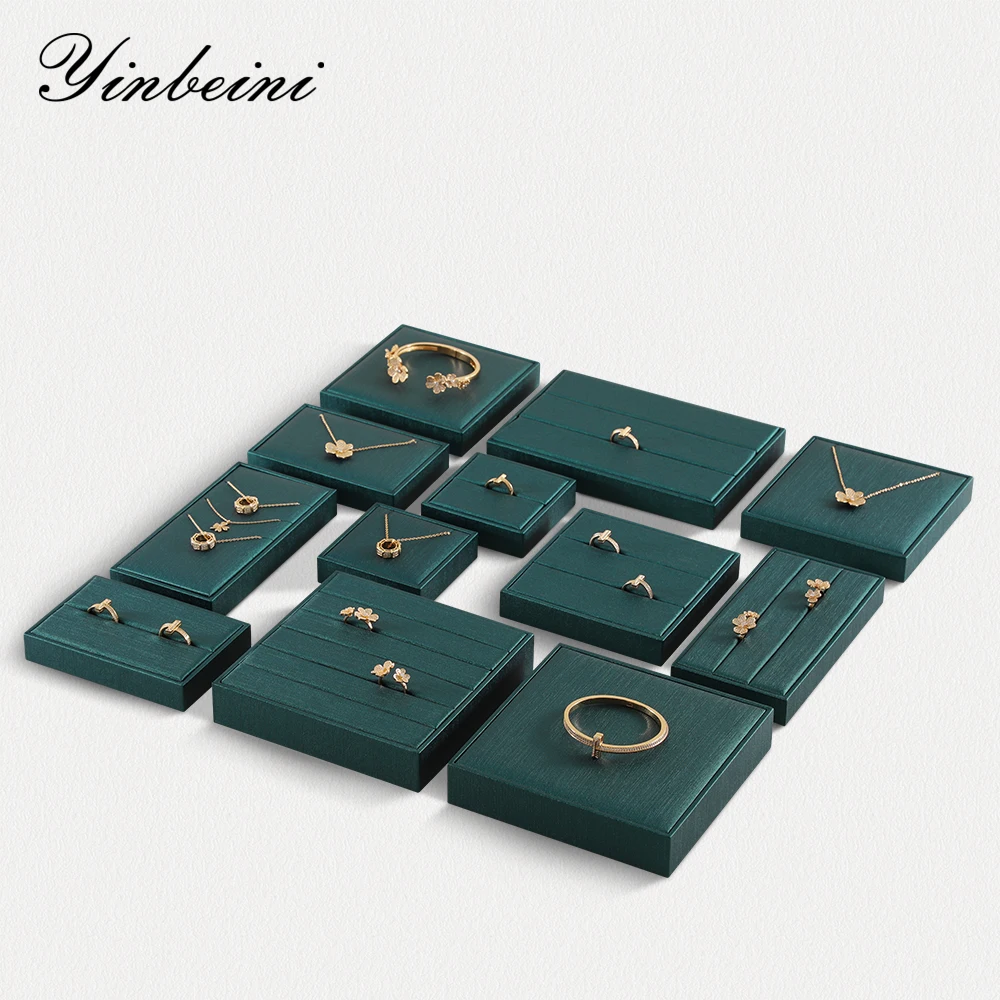 YinBeiNi Necklace Ring Display Tray Bracelet Holder PU Leather Jewel Display Storage Set Table Top Jewelry Organizers P020