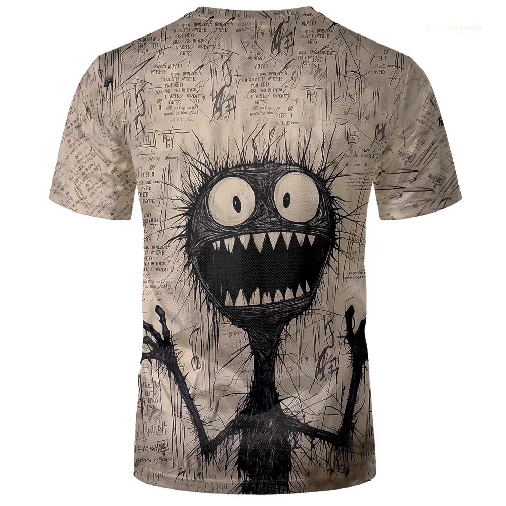 Summer New Men\'s Novelty 3d Short Sleeve Anime Monster in Panic Pattern T Shirt O Neck Oversize Tshirt Man Clothing Tee Tops