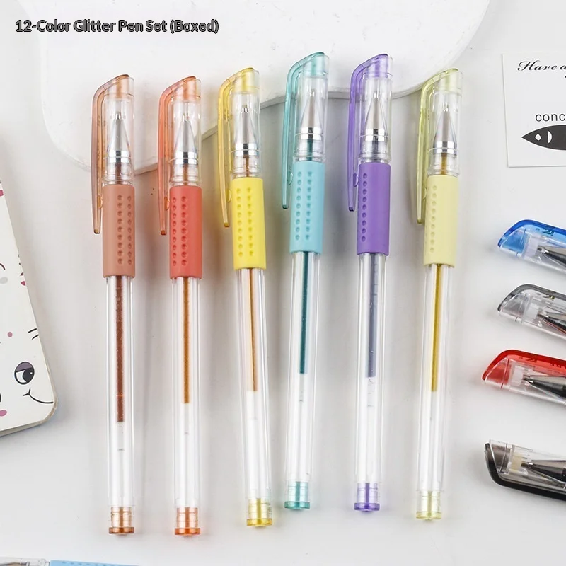 Bolígrafos con purpurina, juego de 12 colores en caja, resaltador fluorescente, bolígrafos de gel multicolor para diario, dibujo, marcado y resaltado
