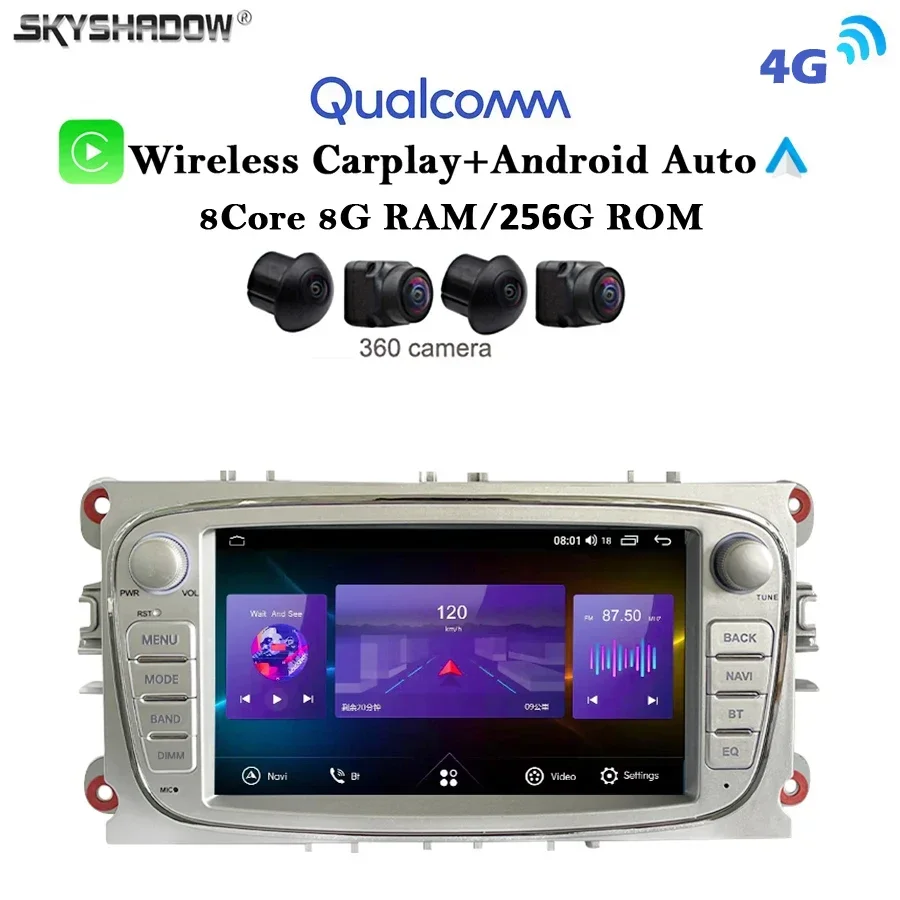 Reproductor de coche 12G+256G Carplay Auto Android 13.0 IPS con GPS, mapa, WIFI, Bluetooth y radio para Ford Mondeo, Tourneo, Transit, Kuga y Focus