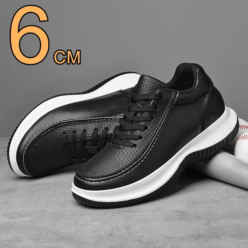 أحذية رياضية رجالية غير مرئية من الجلد الطبيعي بارتفاع 6 سم لزيادة خفيفة الوزن ومريحة ومسامية وغير قابلة للانزلاق رياضية كاجوال #1