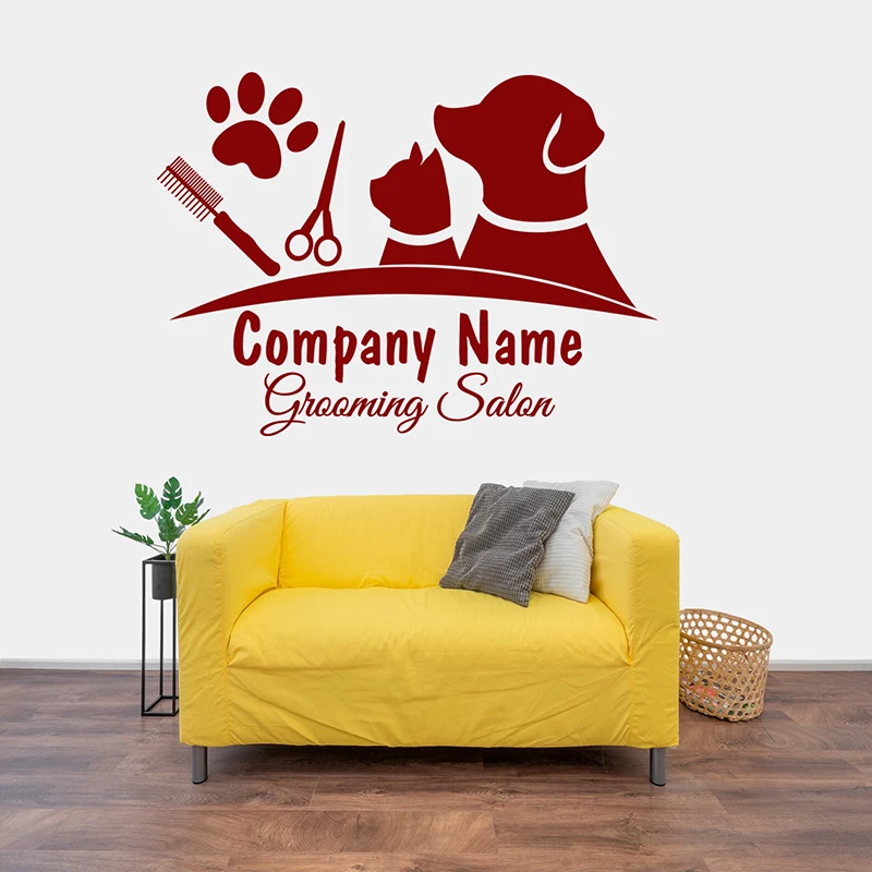 Grooming Salon Wall Decals, Personalized Company Name Wall Sticker,  Pet Shop Decoration, Dogs and Cats Decor S683