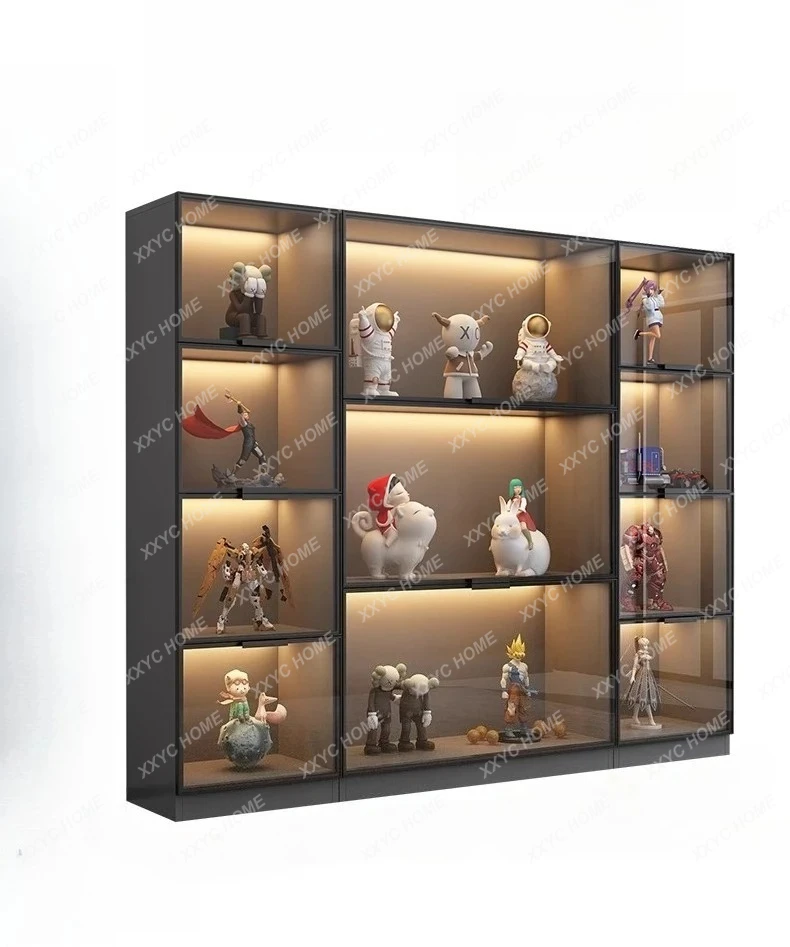 Customized bookcase with glass door, whole wall dust-proof bookshelf, light luxury display display, household living room view 3