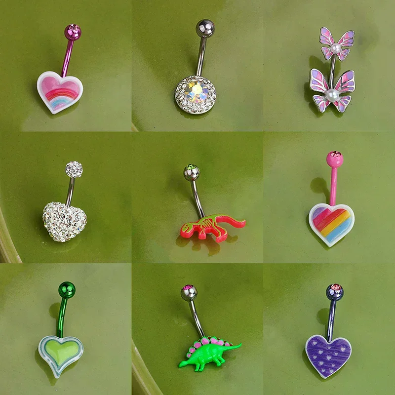 Sweet Dinosaur Navel Ring Zircon Heart Strawberry Belly Button Ring For Women Body Piercing Decor Vacation Leisure Beach Jewelry