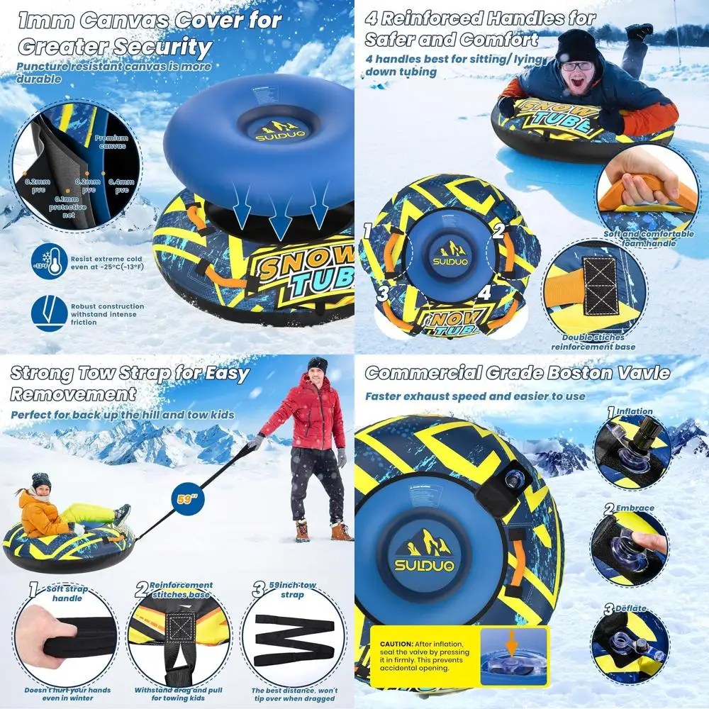 

Heavy-Duty 47 Snow Tube with Canvas Cover and Foam Handles, Inflatable Sled for Winter Fun