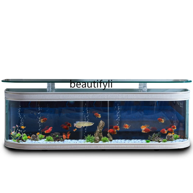 European TV Cabinet Ecological Fish Tank Aquarium Floor Glass Bar Living Room Coffee Table Fish Tank living room decoration