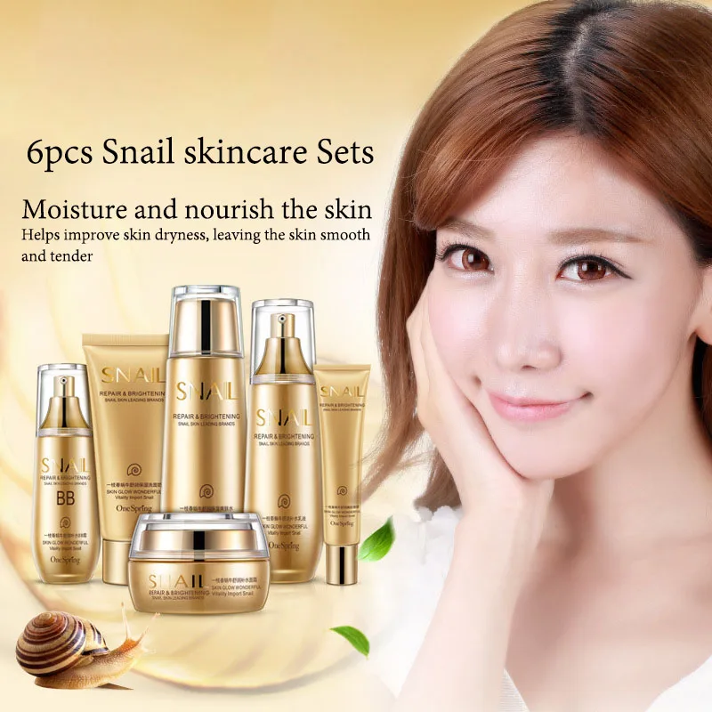 6pcs/Set Snail Anti-aging Skin Care Sets Moisturizing Facial skincare Products Face Cream Facial Cleanser Toner Face Care Kits