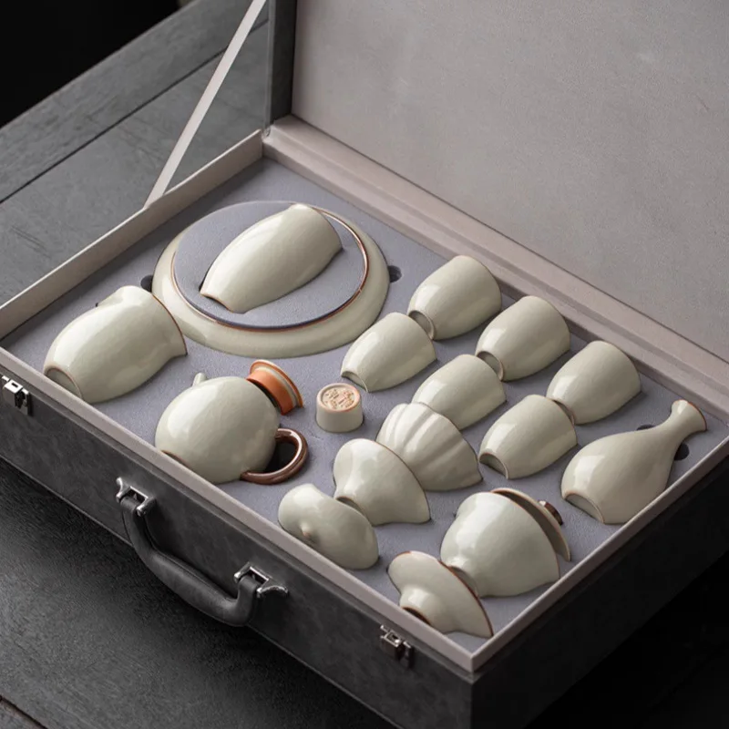 Ceramic Teapot Ru Kiln Tea Set Luxury Tea Set Complete Set for Home Office Kung Fu Tea Set Gift Box
