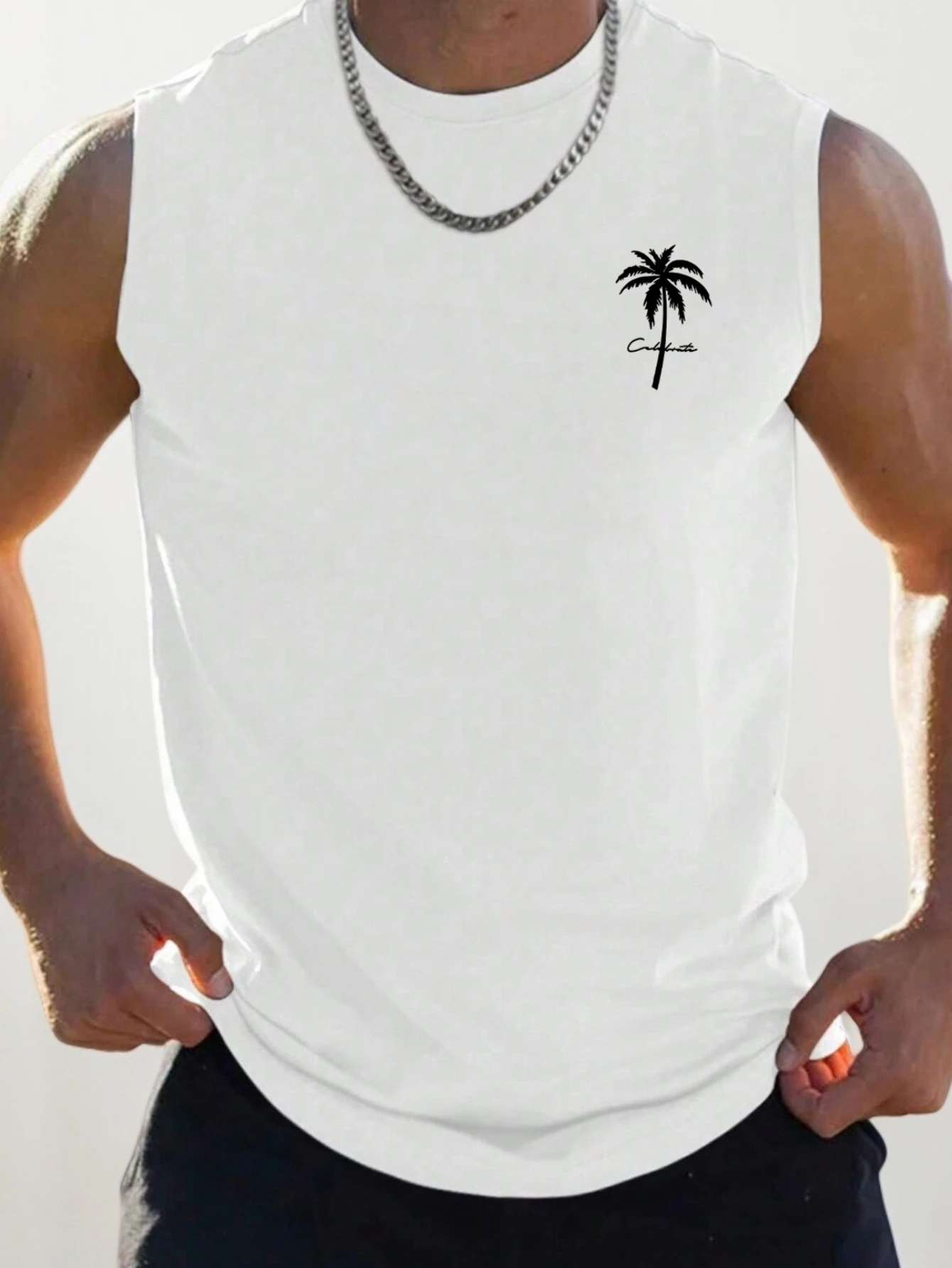 Summer 100% pure cotton men's fashionable casual loose coconut tree print fitness sports sleeveless vest