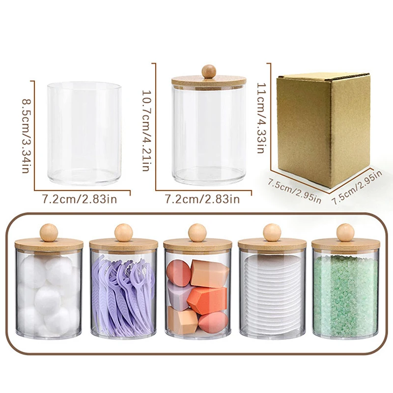 Cotton Swab Storage Box Round Ball Bamboo Lid Makeup Remover Cosmetic Cotton Storage Box Acrylic Round Transparent Storage Case