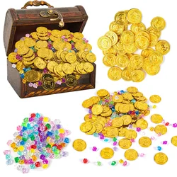 50-100pcs Plastic Gold Coins Buried Treasure Pirate Gems Jewelry Playset Activity Game for Pirates Themed Halloween party decor