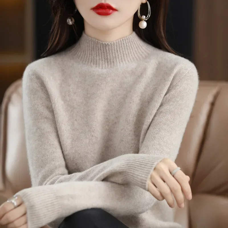 Women's Knitwear Autumn Winter Sweater Korean Basic Knitwear Solid Long Sleeve Pullovers Warm Bottoming Shirts Half High Collar