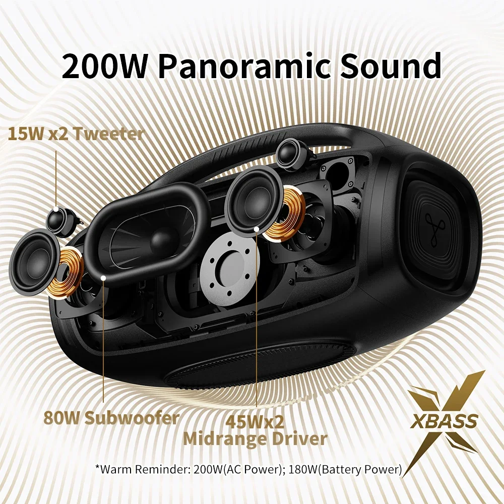 TRIBIT StormBox Blast 2 for Speaker 200W Subwoofer Outdoor IP67 Party Speaker Built-in Mic 3-5H Playtime RGB LED Battery view 6
