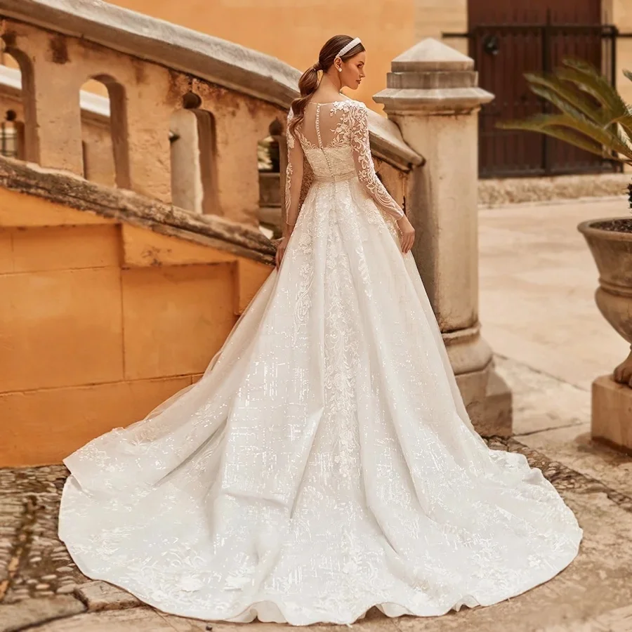 Abnehmbare Brautkleider A-Linie mit langen Ärmeln Spitze Dubai Saudi-Arabien Israel Brautkleider Vestido De Novia Maßgeschneidert