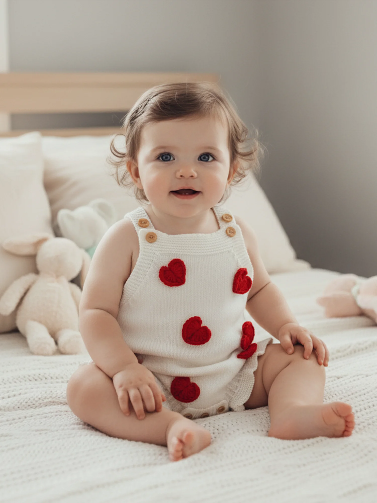 

Infant Valentine s Day Jumpsuit Sleeveless Heart Print Romper Square Neck Newborn Knit Bodysuit Overalls Toddler Outfit