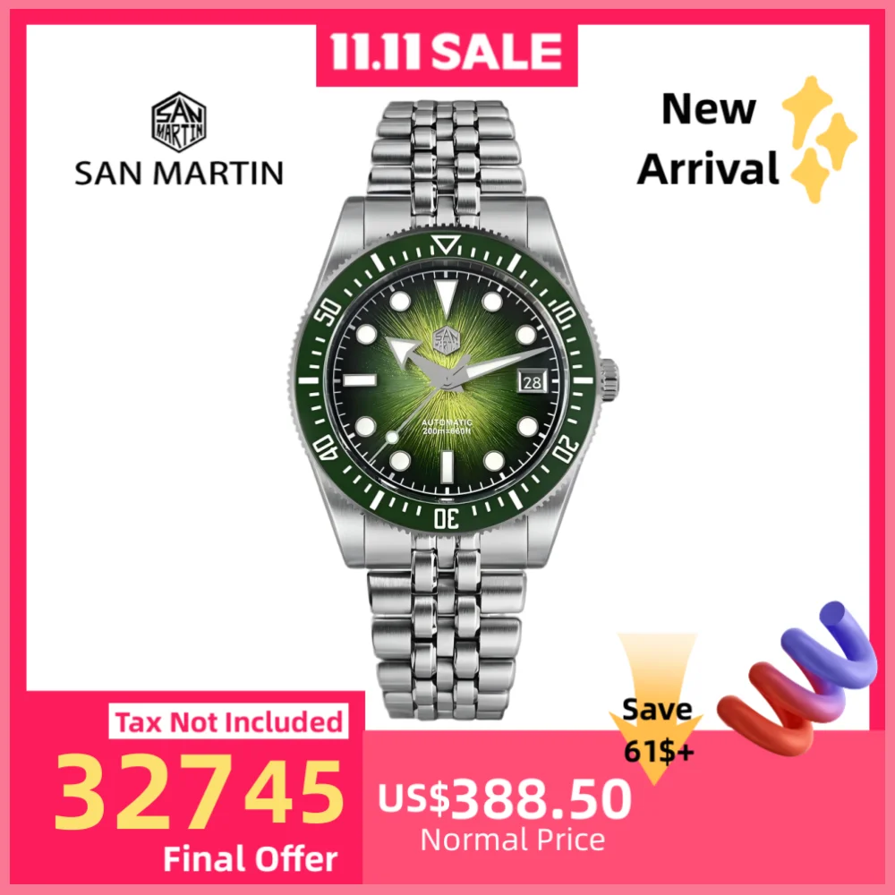 San Martin Automatic Watch 37.5mm 9015 Enamel Gradient JianZhan Dial Mechanical Wristwatch Luminous Sapphire 20Bar SN0148GX