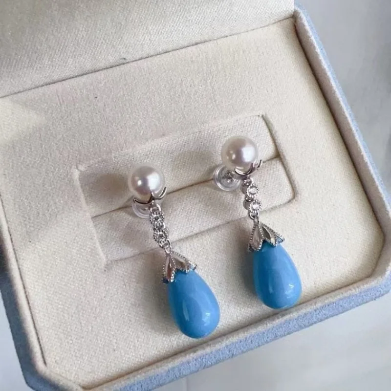 

SGARIT Natural Pearl Earrings For Women Turquoise Stud Earrings Elegant S925 Ear Stud Party Wedding Jewelry Valantine Day Gifts