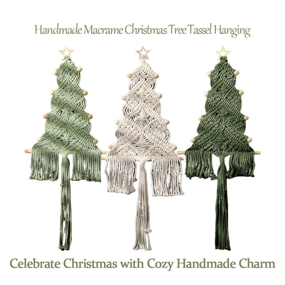 

Handmade Macrame Christmas Tree Tassel Hanging – Boho Cotton Wall Ornament – Holiday Decoration Gift for Bedroom, Living Room