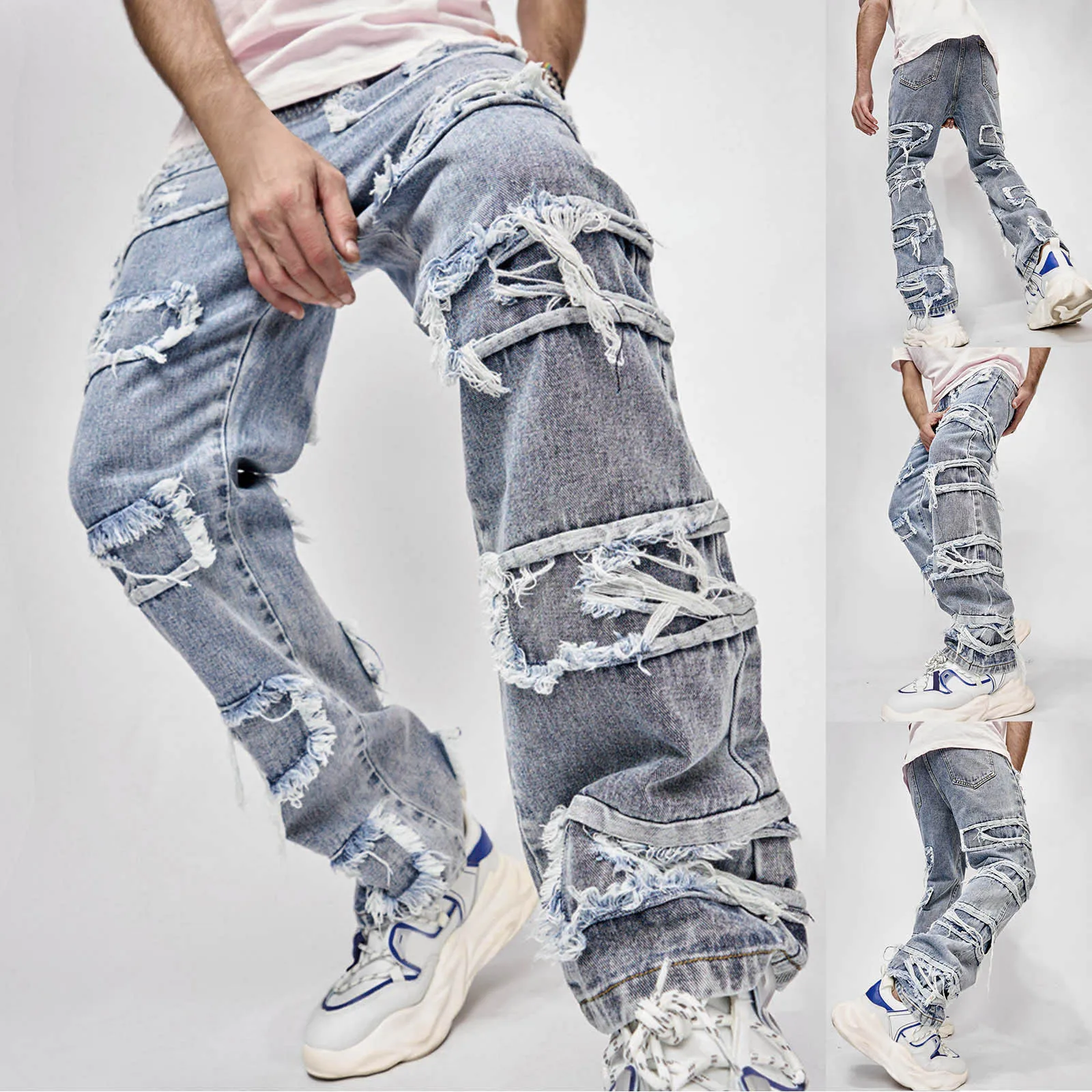 

Mens Slim Fit Straight Tube Retro Hip Hop Pants Street Jeans Pants Of Nonslip Band