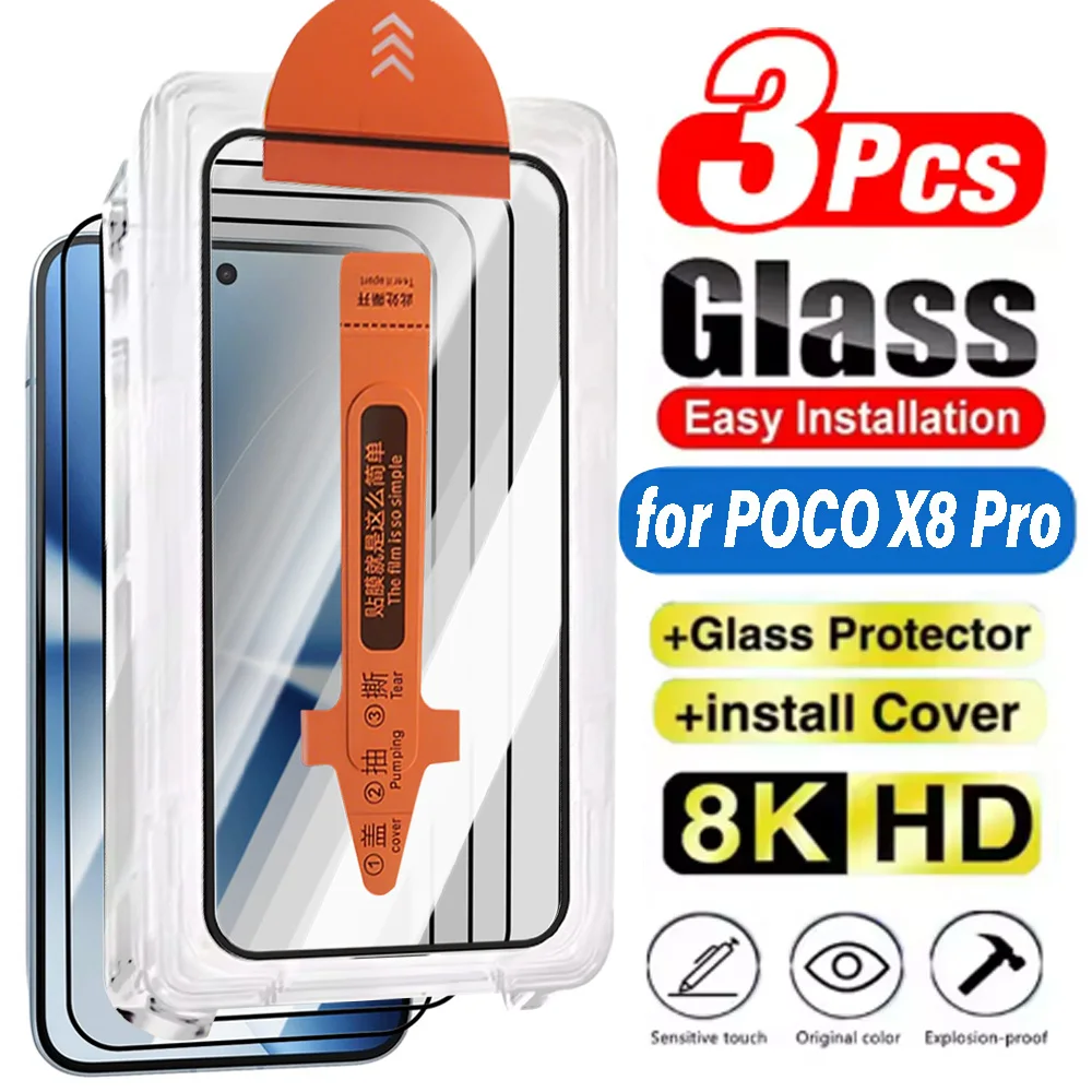 

1-3Pack Easy Installation Auto-Dust Removal Kit for Redmi Poco X8 Pro Dust Free Tempered Glass Screen Protector for Redmi Turbo