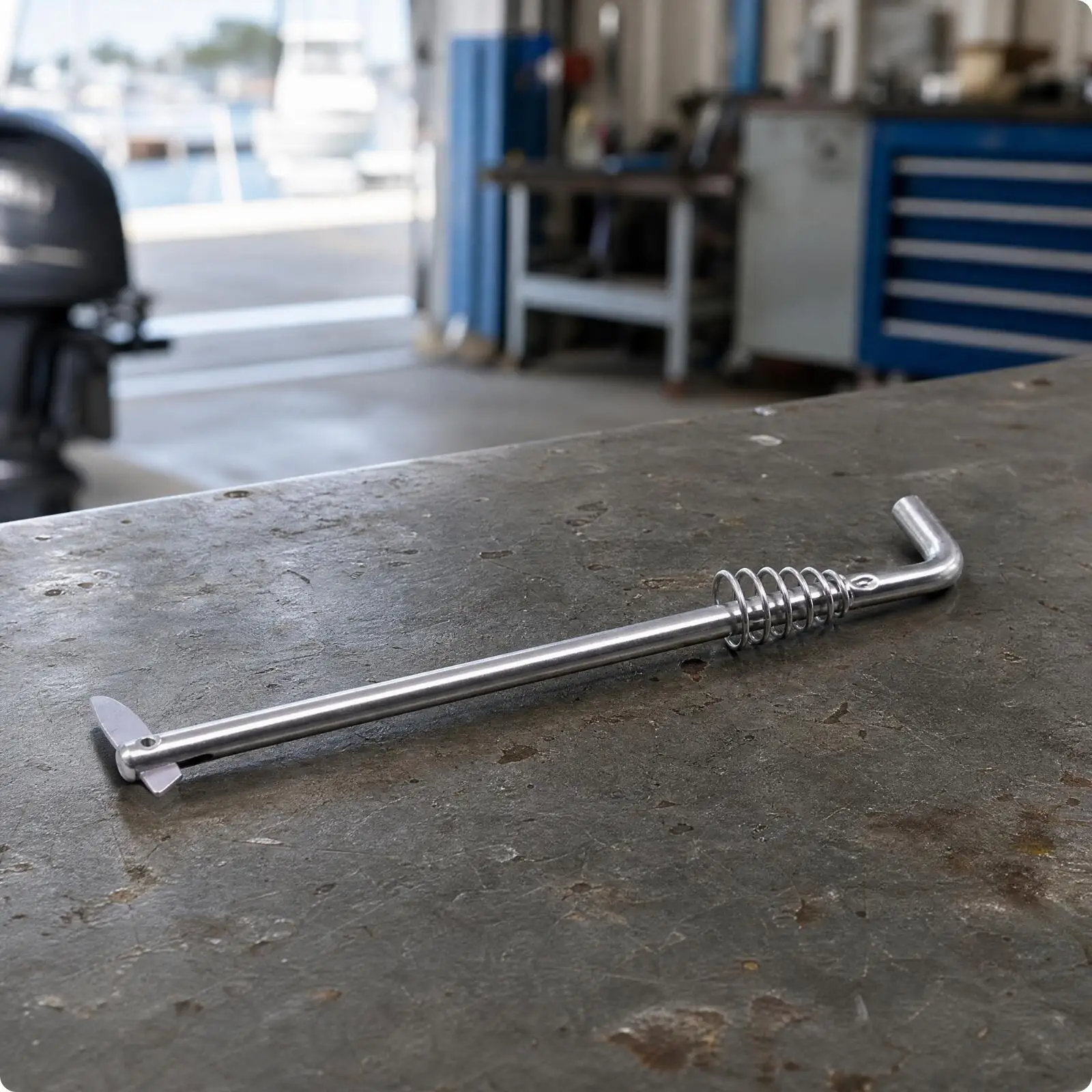 Outboard Motor Part Compatible Metal Tilt Thrust Rod with Coiled Spring Replacement for Marine Mechanics, Boat Owners