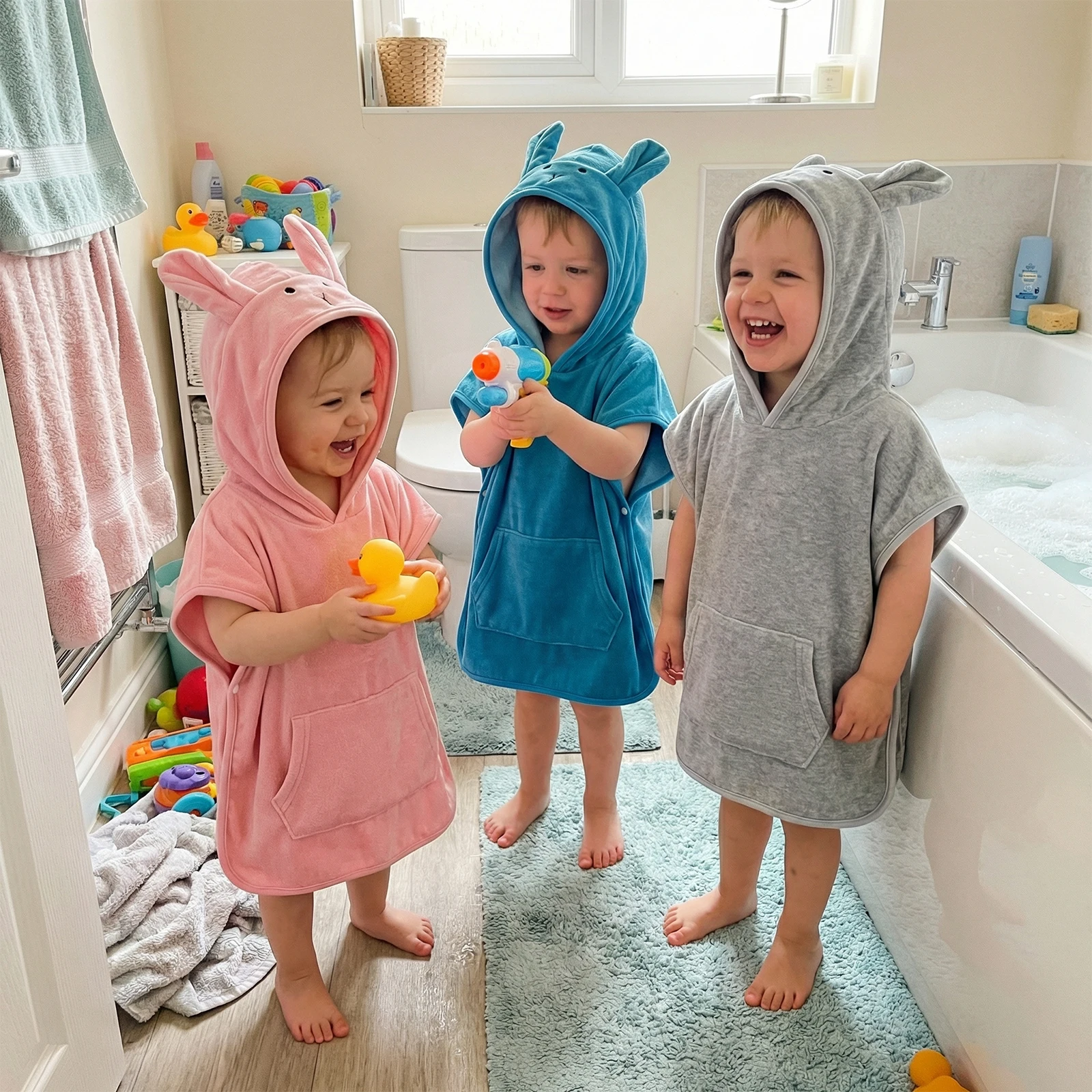 Suefunskry Kids Swim Cover-up Hooded Beach Clothes Cute Bunny Ears Bath Towels with Hood and Pockets Baby Swim Robes