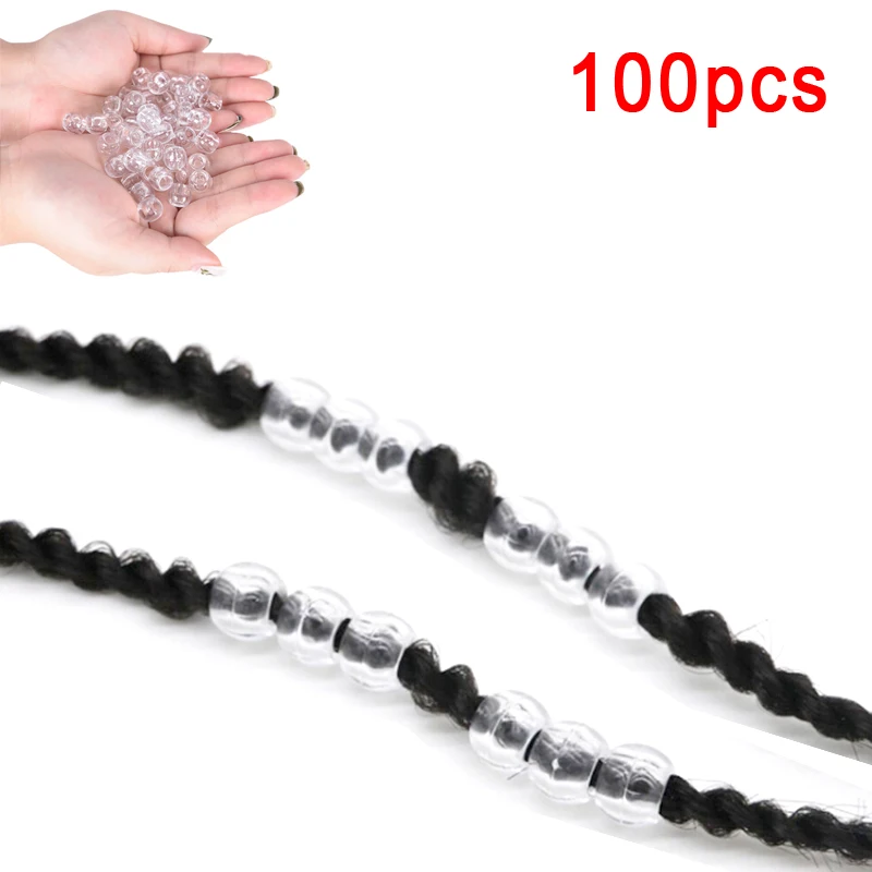 

（Summer6）100 Pcs Transparent Dreadlocks Hair Ring Hair Braid Beads Cuffs Clips 6mm Hole
