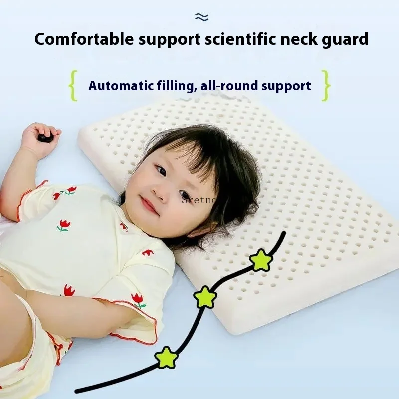 Thai Natural Latex Low Profile Neck Pillows with Cotton Cover, Suitable for 1-6 Year Old Kids and Adults Who Prefer Low Support
