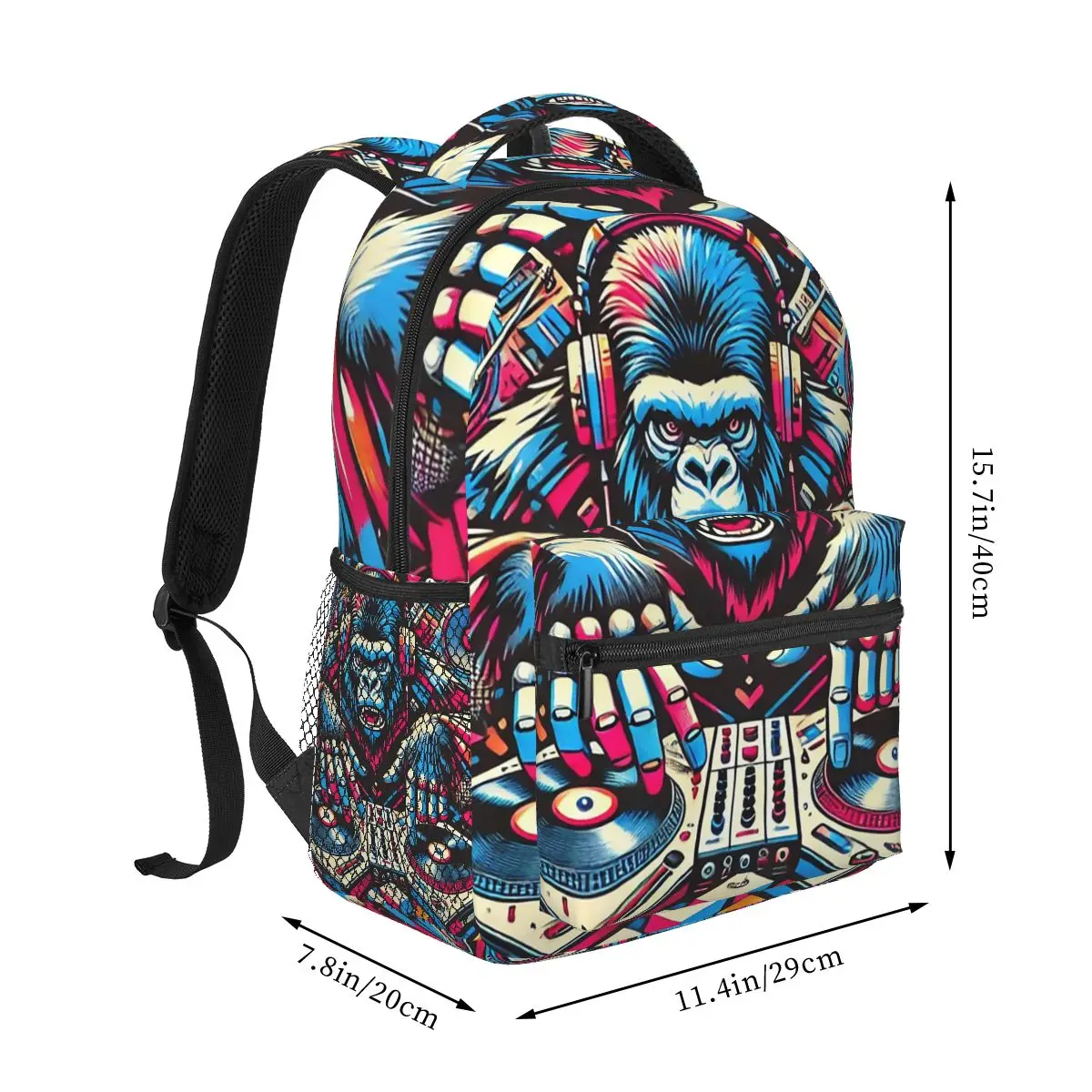 Abstract Colour DJ Gorilla Backpack Hot Sale Daypack Large Capacity Boys Girls BookBag School Bag Shoulder Bags for Men Women