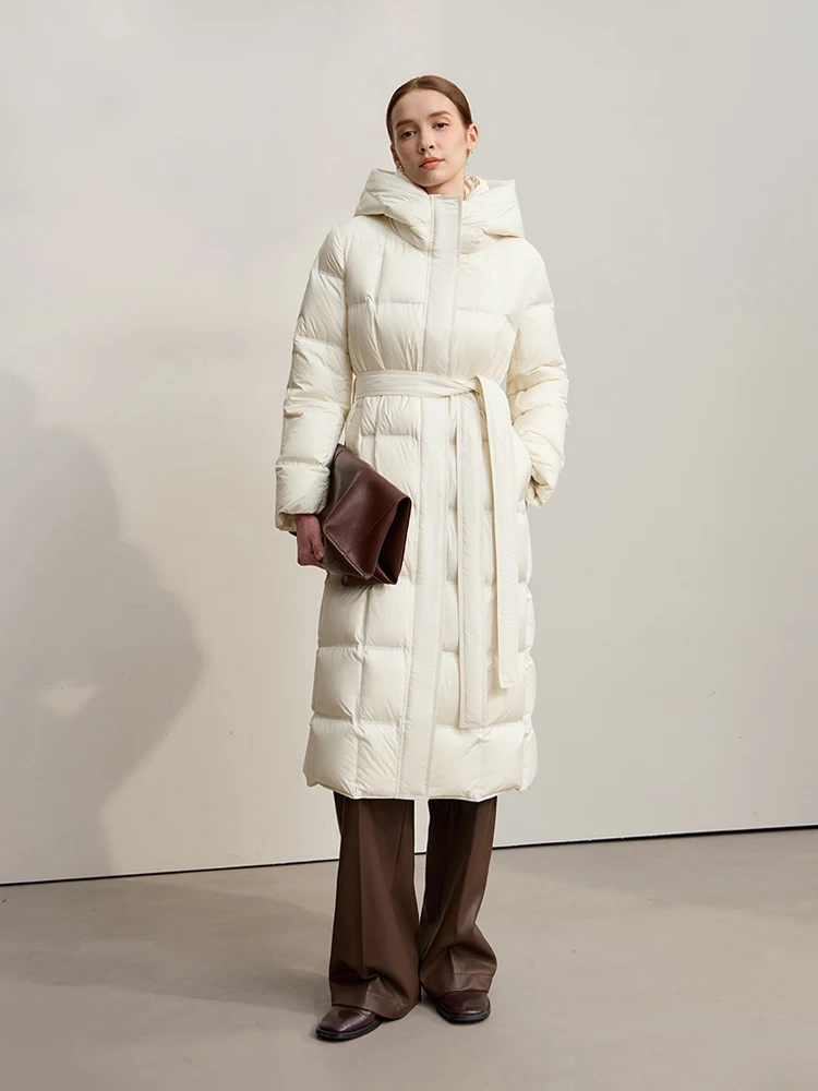 

Amii пуховик женский 2025 зимний новый теплый повседневный пуховик с капюшоном для женщин универсальный длинный с поясом женская одежда 12544122