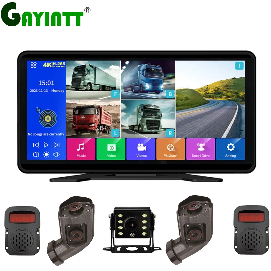 

10" 5CH Touch Screen Smart Blind Zone Radar BSD Alarm DVR Recorder Monitor with Long Arm Car Side Rear Camera for Truck Bus RVs