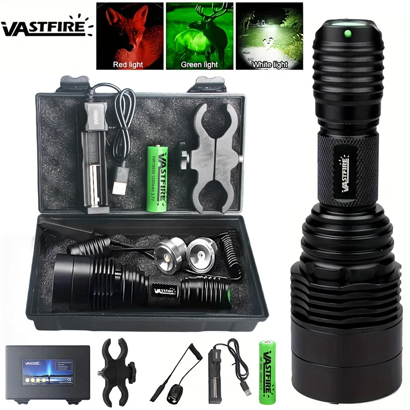 XRE Red Green White Predator Light LED Tactical Flashlight Zoom Focus Adjustable Torch for Hunting and Fishing Coyote Hog