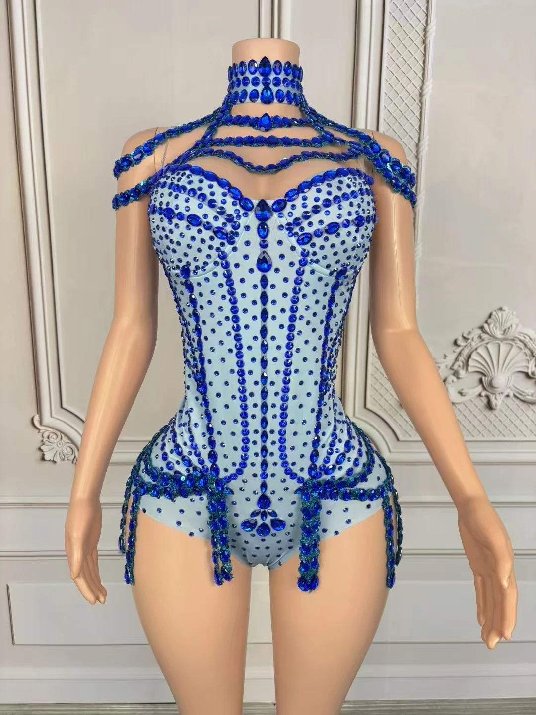 

Rhinestones Fringes Bodysuit for WomenSexy Show Performance Dance Costume NightclubOutfit Singer Dancer Stage Wear D220