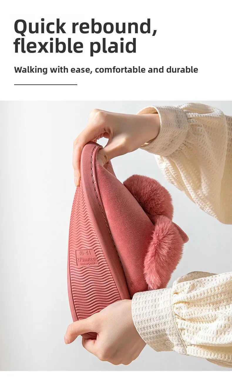 Flauschige Damen-Hausschuhe, flache Luxus-Designer-Damenschuhe, lässige Stiefeletten, elegante, weiche Winter-Hausschuhe mit Flauschfell für Damen. – Detail 14