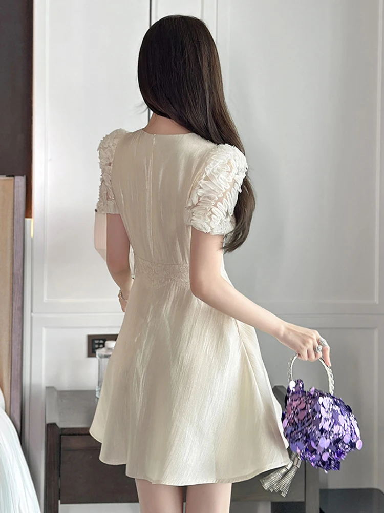 Women Clothes Evening Sweet Puff Sleeve Slim A-Line Mini Short Dress Elegant Lady Fashion Party Prom Vestidos Casual Summer New