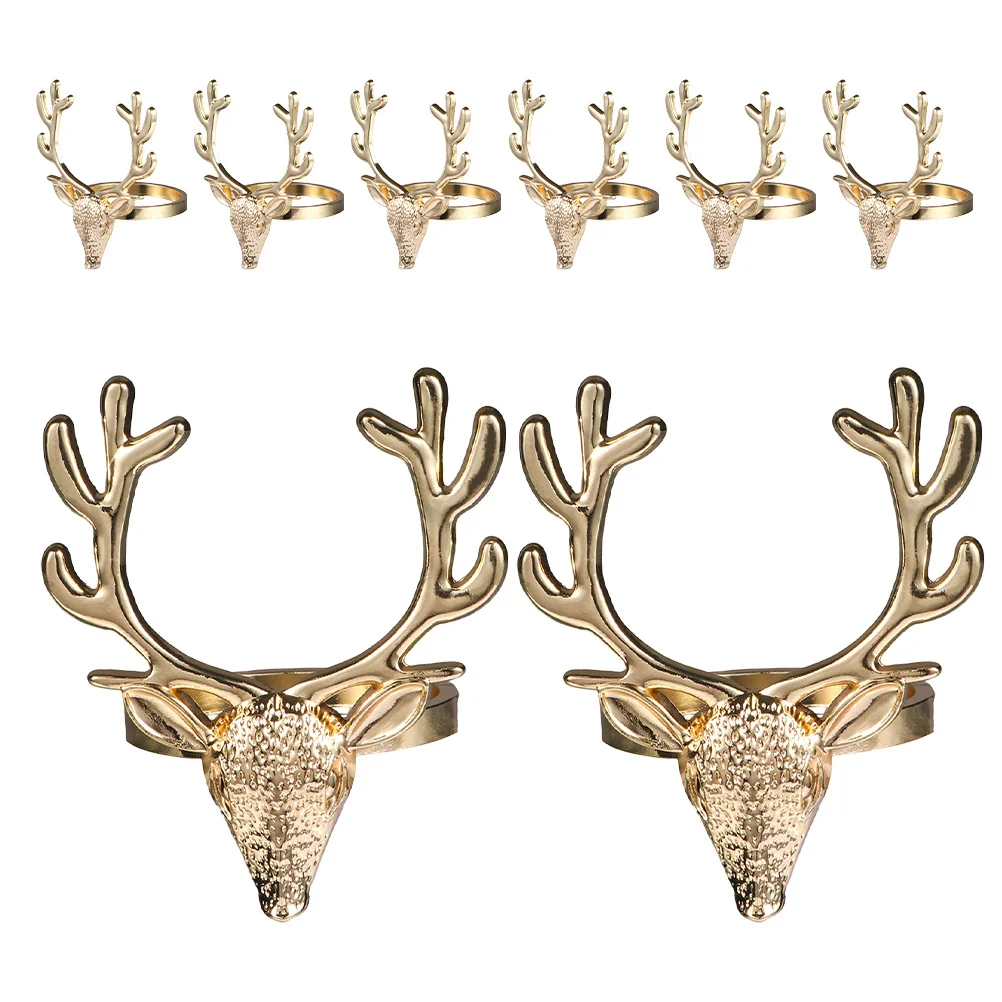 8Pcs Christmas Deer Head Napkin Rings Metal Reindeer Serviette Buckle Holiday Dinner Party Wedding Table Decoration Silver