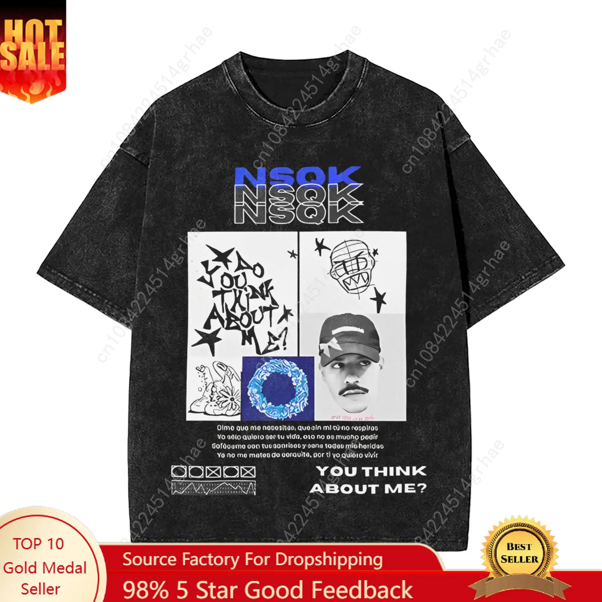 

Rapper NSQK Do You Think about Me Tour 2025 Men's T Shirt Washed Hip Hop Vintage T Shirt Short Sleeve O Neck T-Shirt Pure Cotton