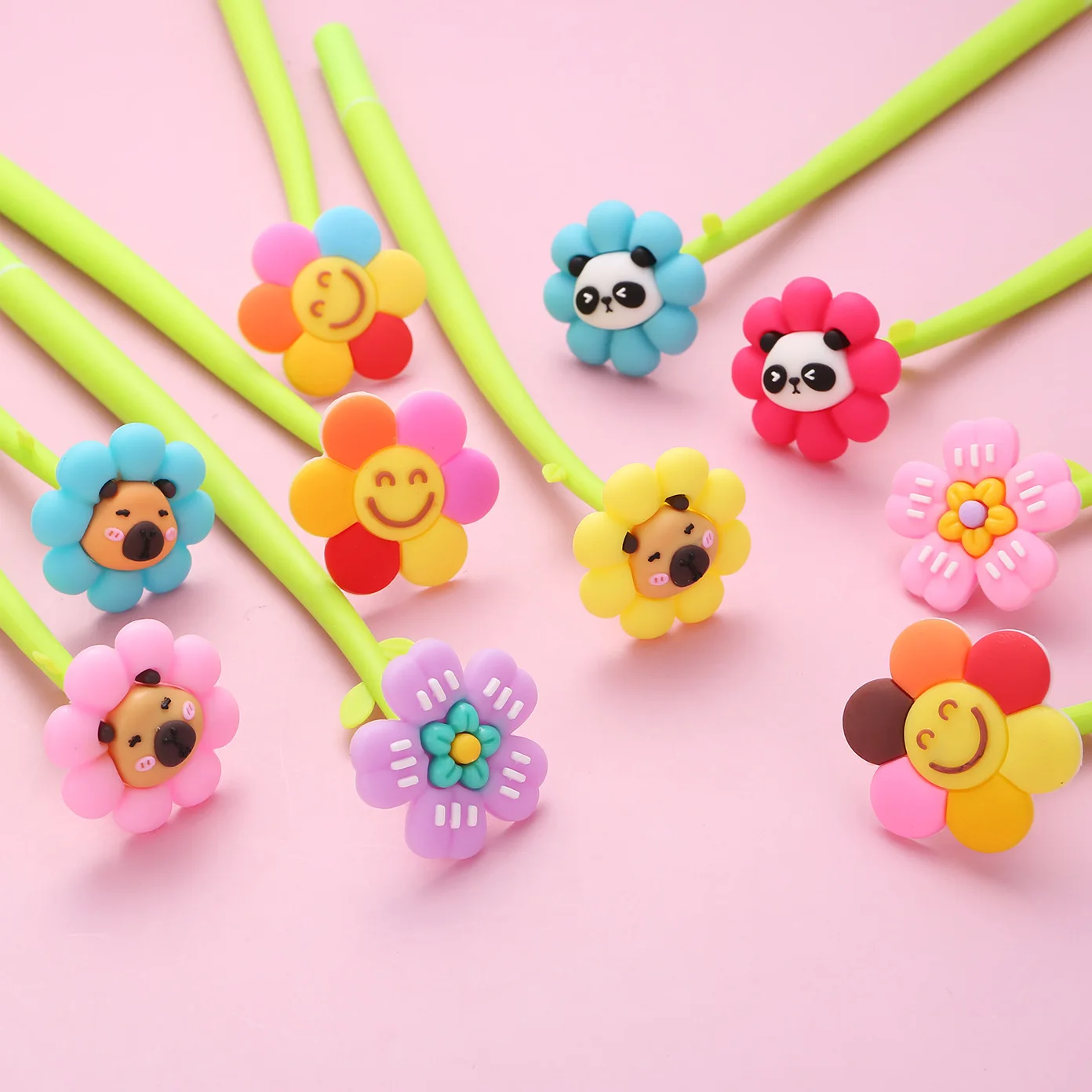 

8 шт./лот, милые красочные гелевые ручки с цветком встряхивания, каваи, панда, капибара, подарок для девочек, черная офисная ручка для подписи, детские школьные канцелярские принадлежности