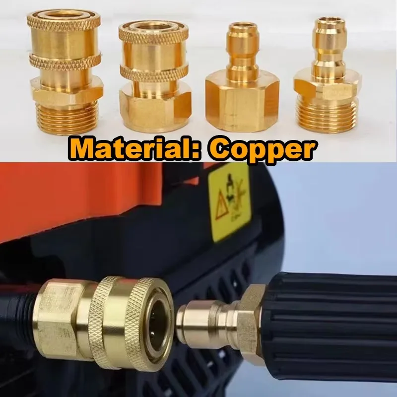 M22 14/15mm auf 1/4" & 3/8" Messing Hochdruck-Schnellkupplung, Wasserpistolen-Adapter für Autowäsche & Gartenbewässerungsschlauch – Detail 2