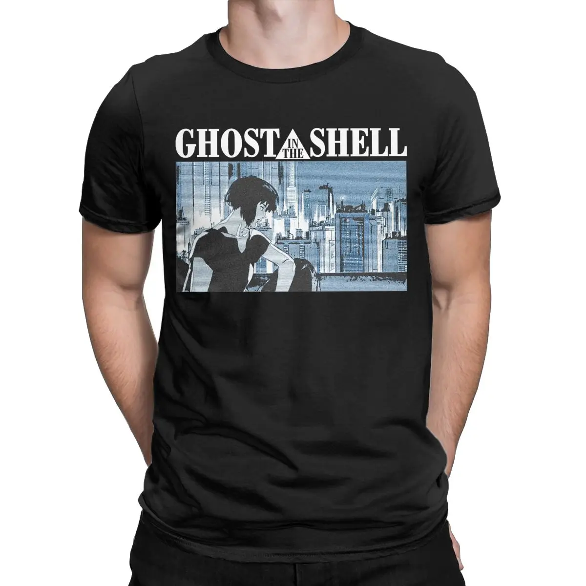 Men Ghost In The Shell T Shirts Anime Pure Cotton Clothes Casual Short Sleeve Round Neck Tee Shirt Plus Size T-Shirt