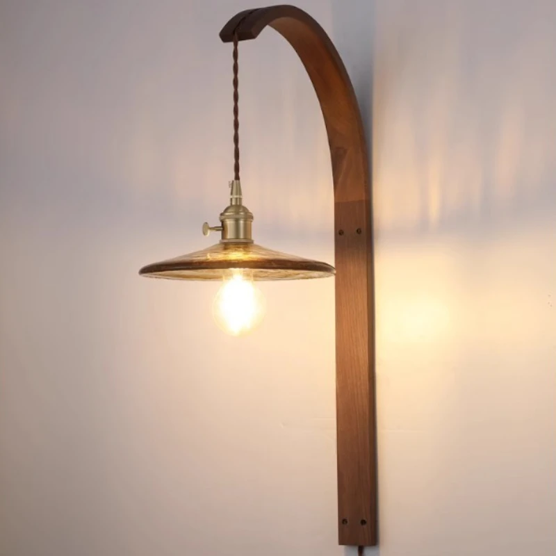 

Japanese Wabi Sabi Wall Lights Medieval Zen Style Homestay Living Room Background Study Bedroom Bedside Walnut Lighting Fixture