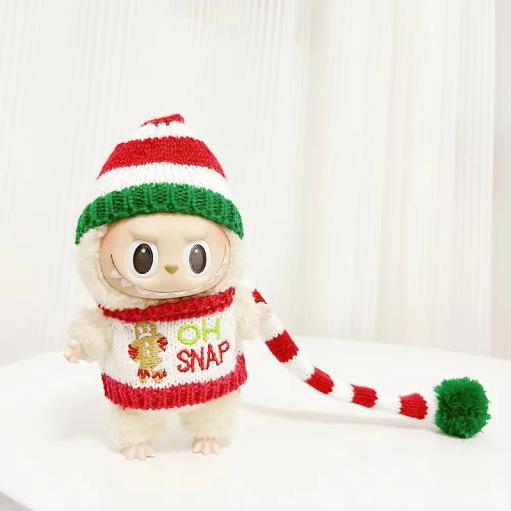 Para Labubu V2 Feliz Navidad Mini ropa para muñecas de peluche accesorios para muñecas ídolo sentarse fiesta galleta hombre amor sombrero ropa