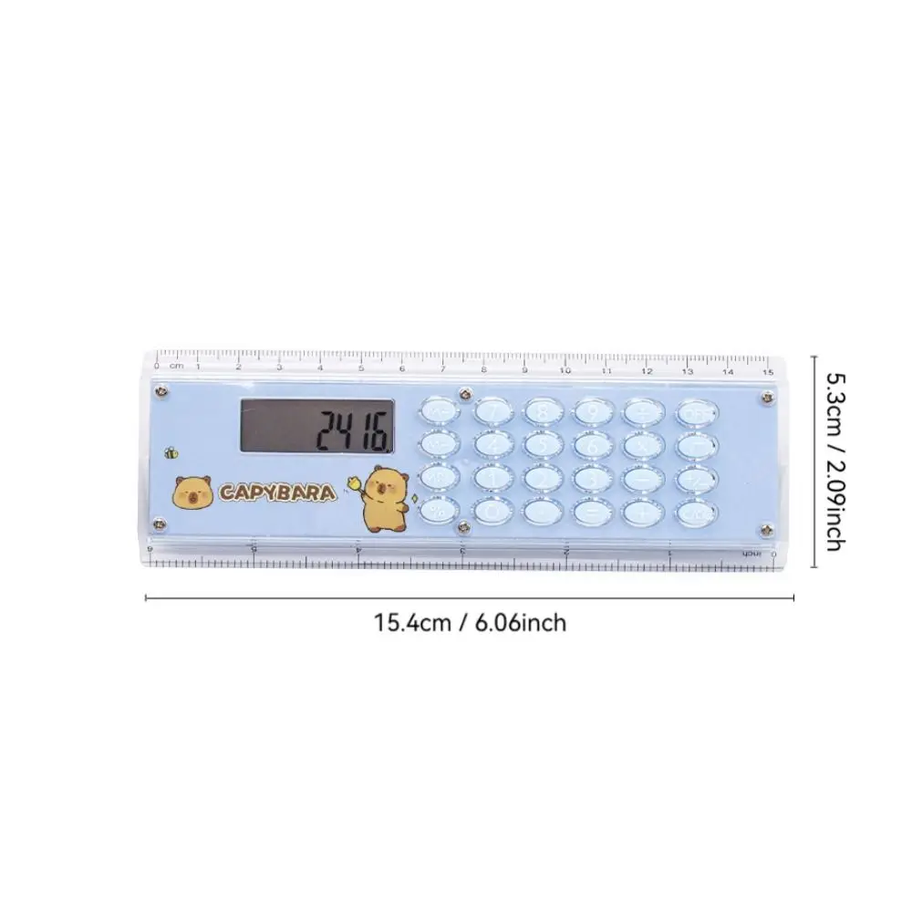 Creative Capybara Ruler Calculator 8-digit Mini Straight Ruler with Silicone Button Silent Type Straightedge School